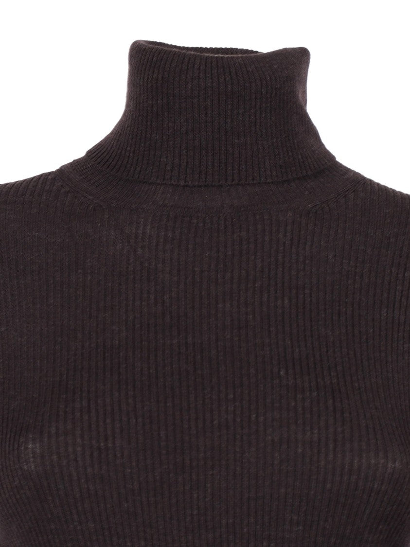 P.A.R.O.S.H. Ribbed Turtleneck Sweater In Brown Wool