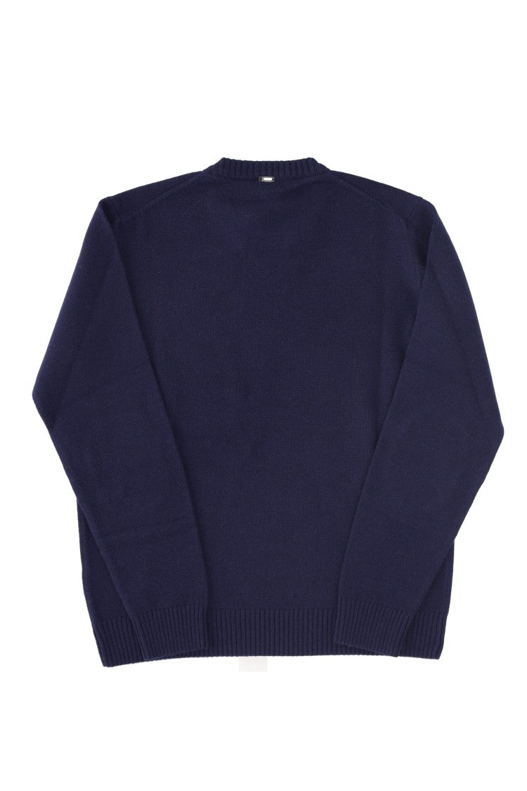 Herno Wool-Cashmere Crewneck Sweater With Suede Patches