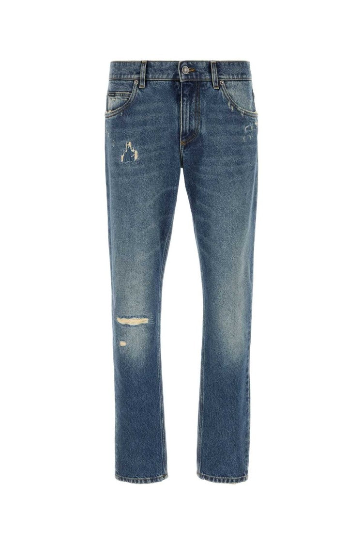 Dolce & Gabbana Classic Distressed Blue Denim Jeans With Five-Pocket Design