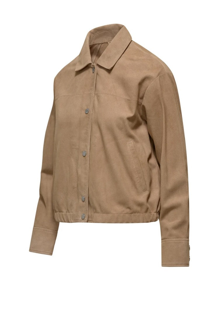 Bomboogie Cropped Genuine Suede Windbreaker With Classic Collar