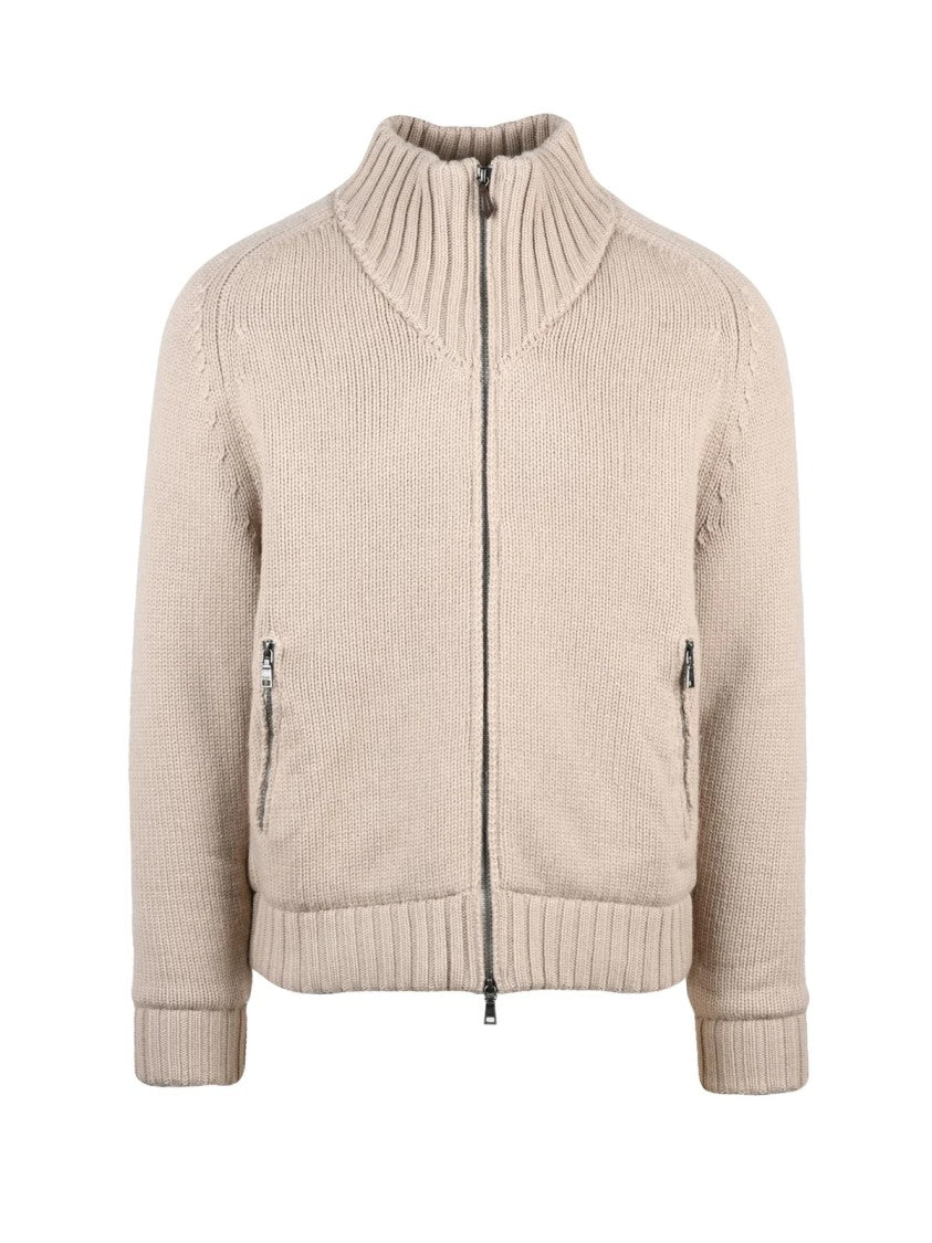 Seventy Beige Ribbed Wool-Blend Zip Knit Jacket