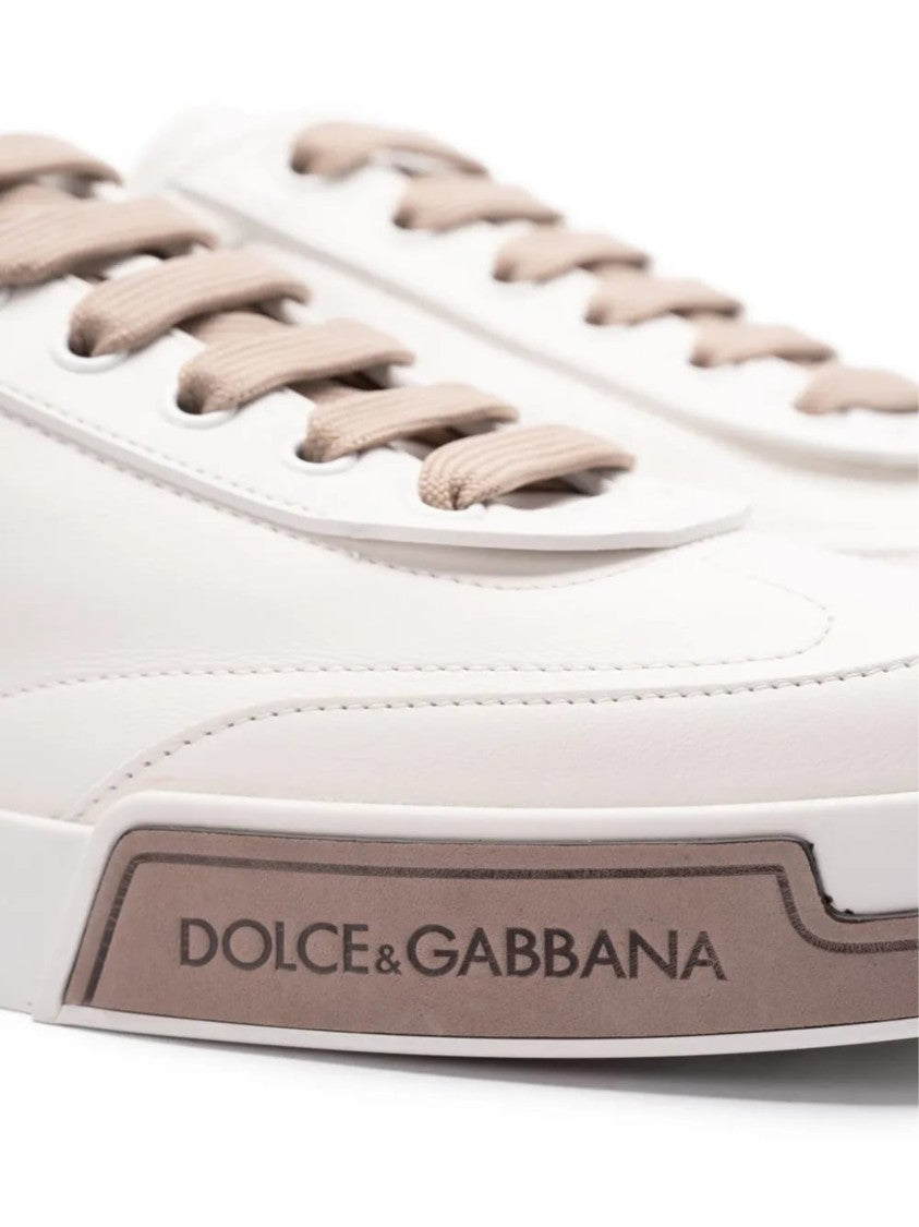 Dolce & Gabbana Beige Francesinha Debossed Logo Heel Sneakers