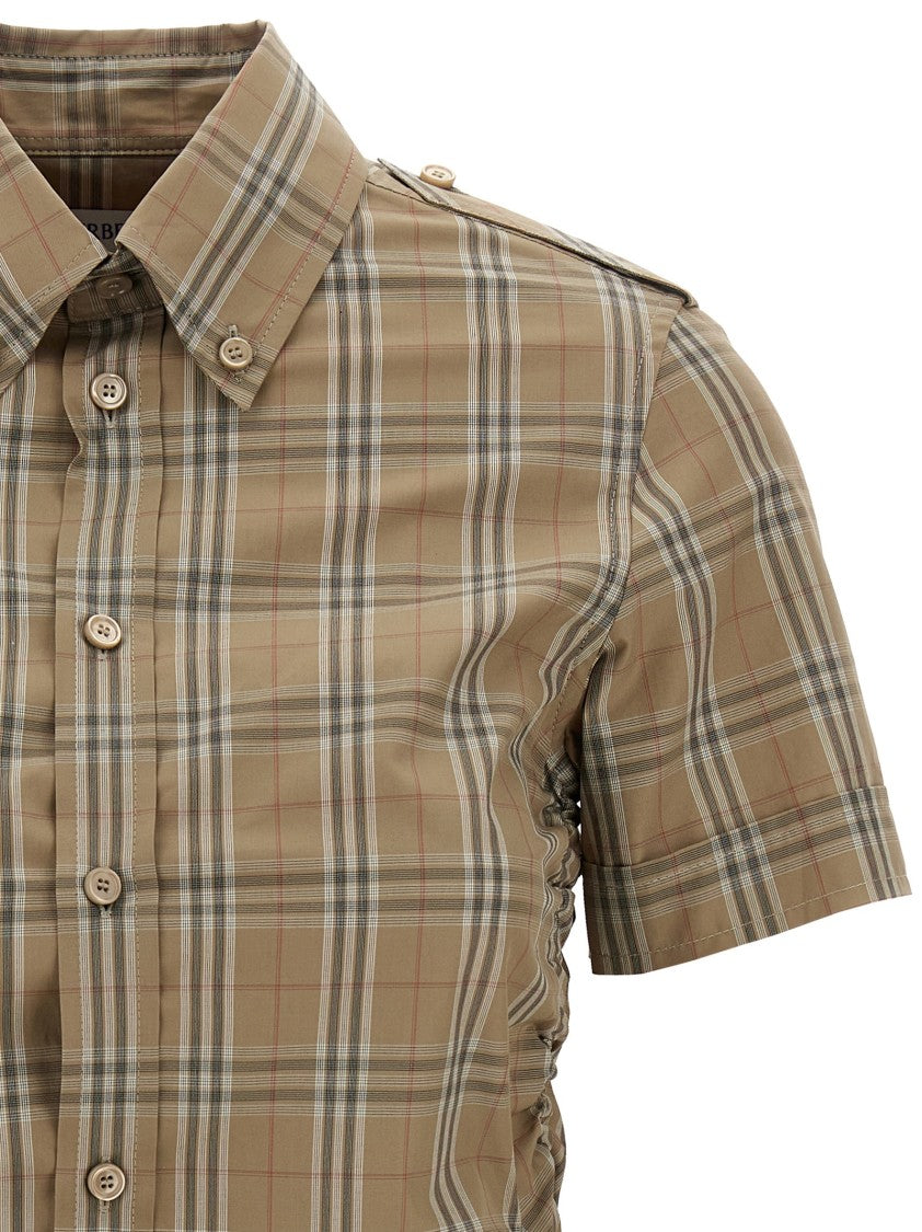 Burberry Check-Print Cotton Shirt With Curled Side Detail