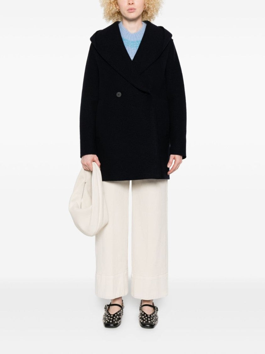 Harris Wharf London Boxy Blue Giacconi Coat With Oversized Collar