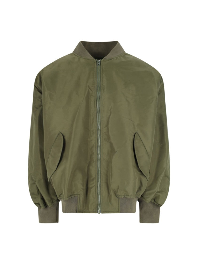 Hed Mayner Green Nylon Zip Jacket With Ribbed Details
