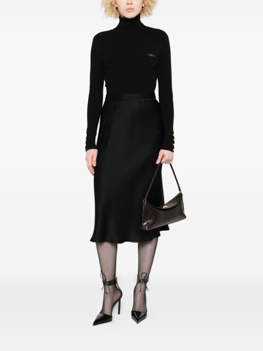 Elisabetta Franchi Black Midi Dress With Ribbed Turtleneck