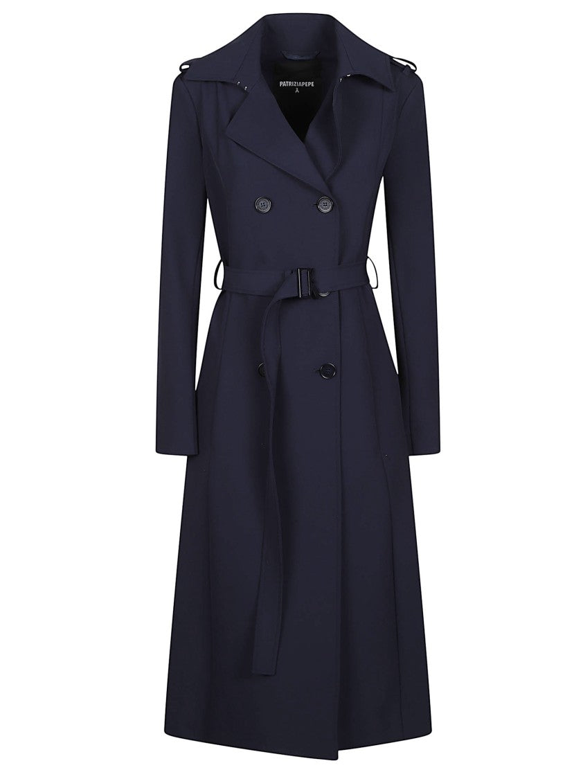 Patrizia Pepe Blue Trench Polyamide Trench Coat