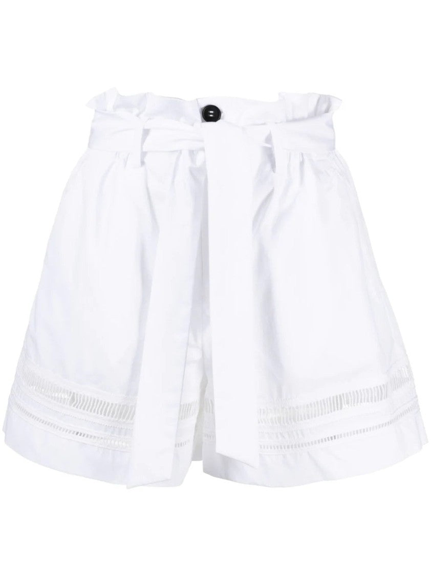 Lorena Antoniazzi White High-Waisted Paperbag Cut-Out Cotton Shorts