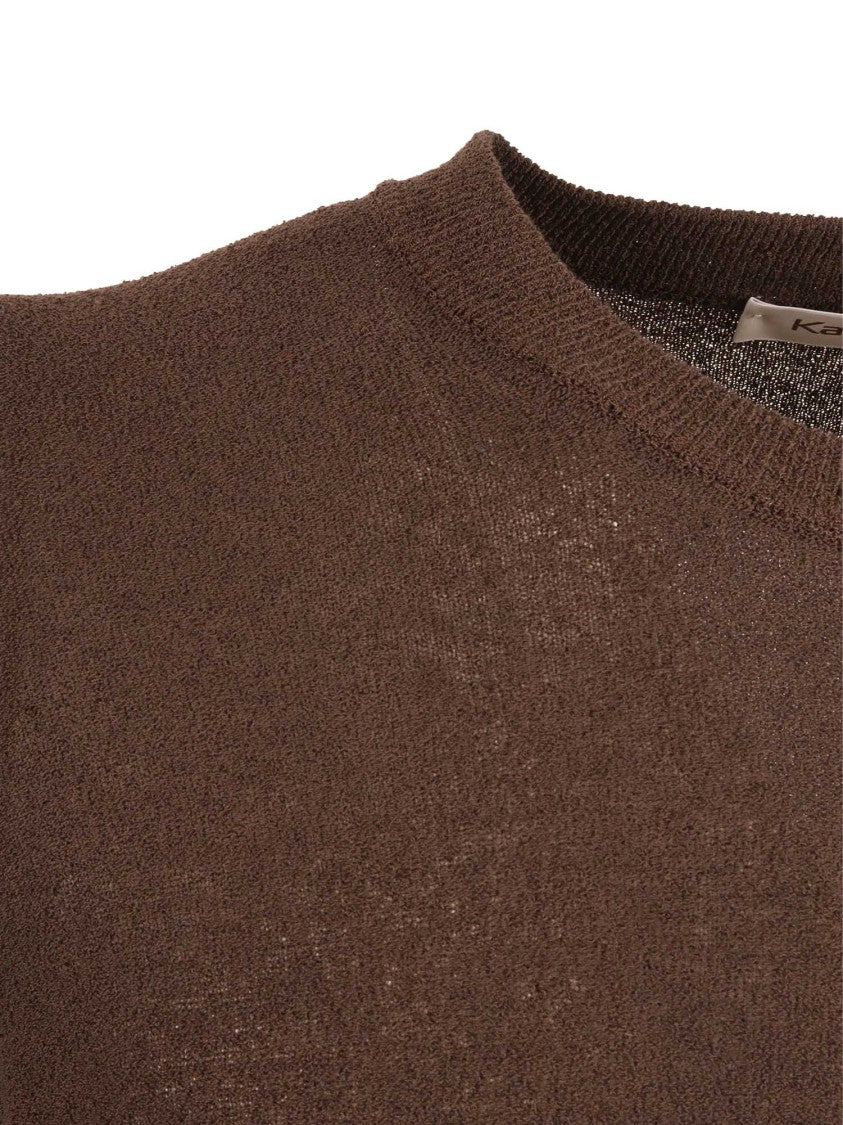 Kangra Cashmere Brown Short Sleeve Crew Neck Knit Top