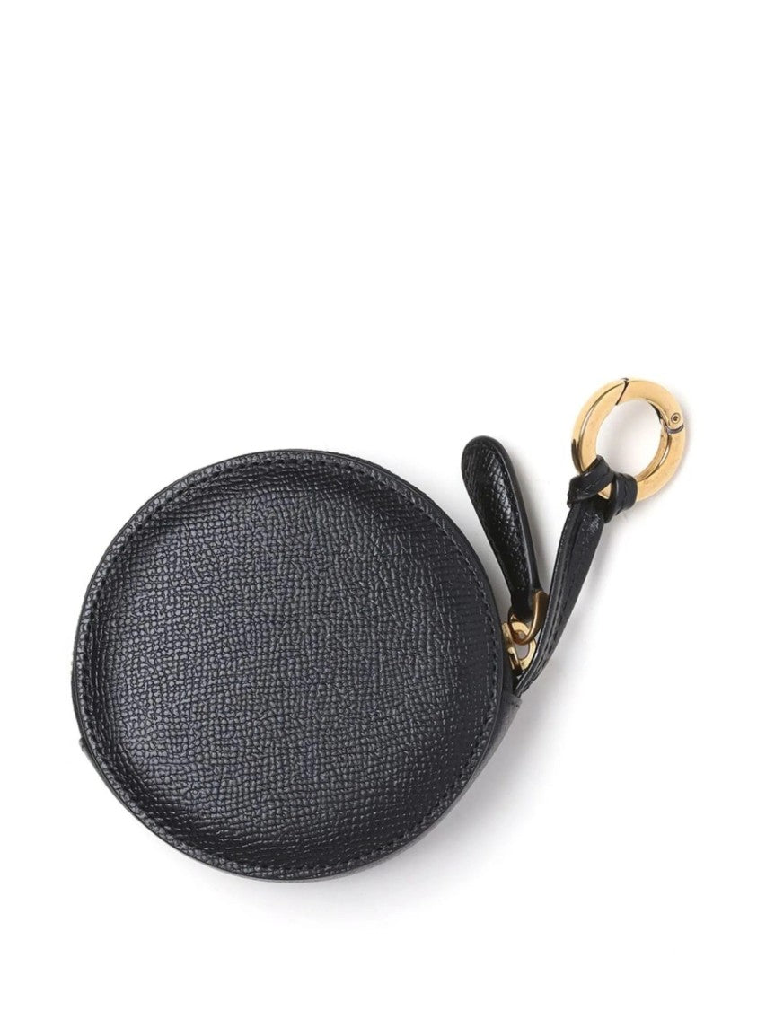 Ami Round Black Leather Wallet With Gold-Tone Keyring