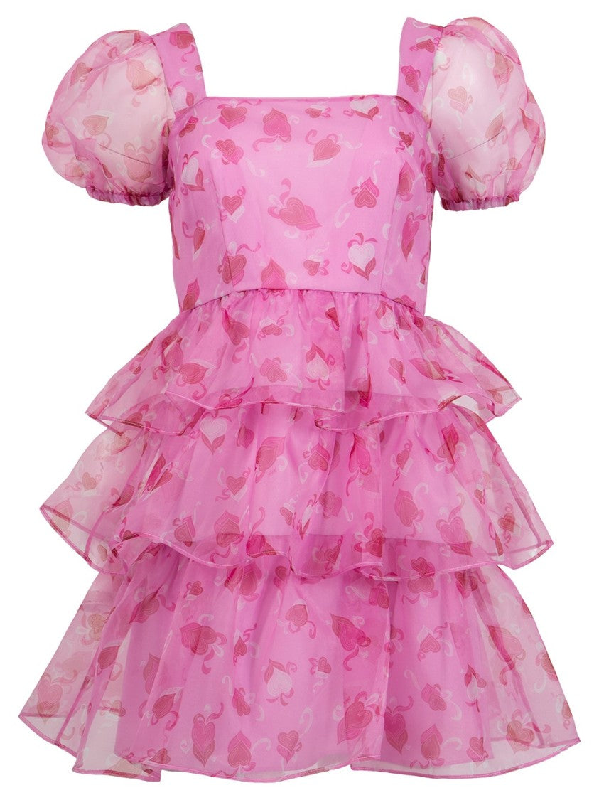Hvn Mimi Tiered Heart Print Mini Dress