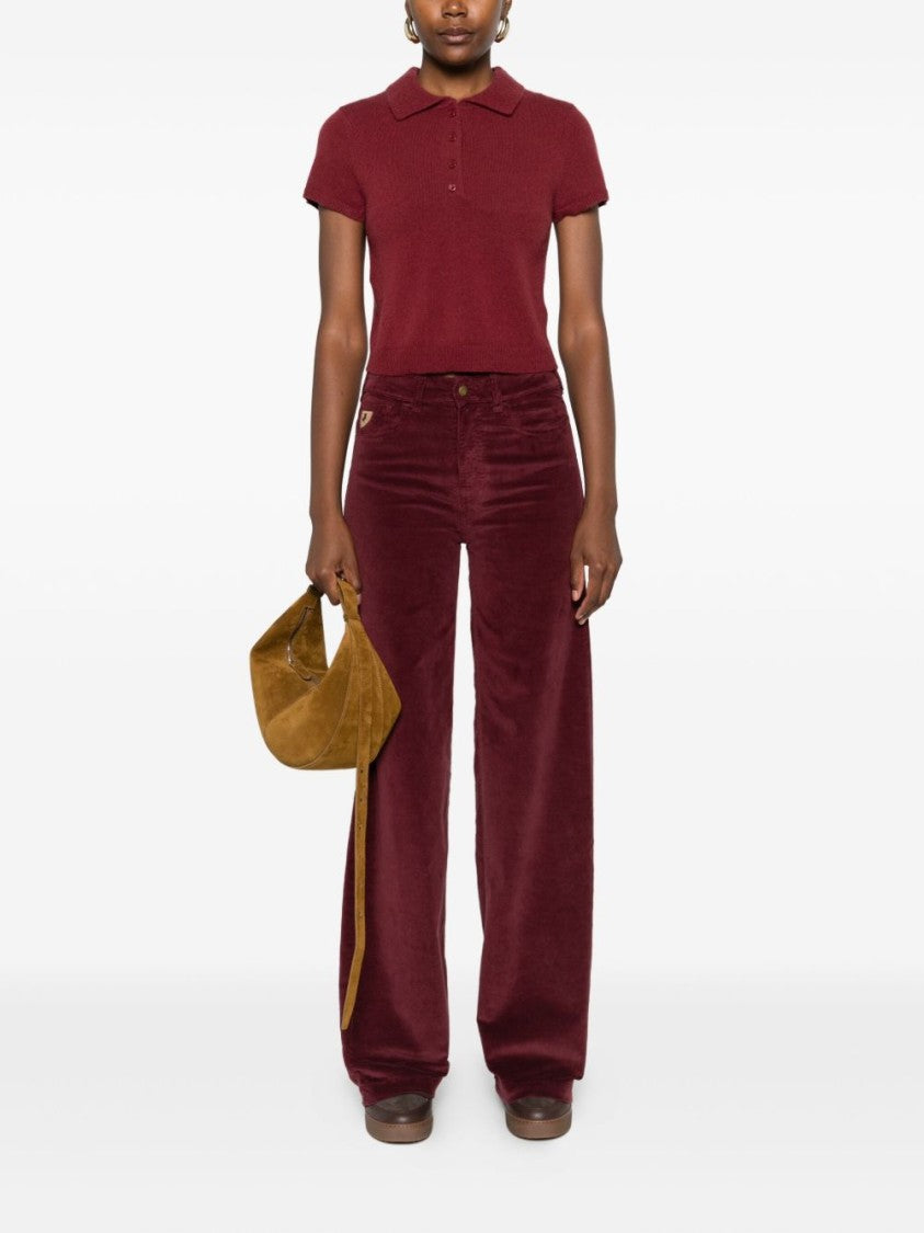 Iois Wide-Leg Burgundy Trousers With Classic Five-Pocket Design