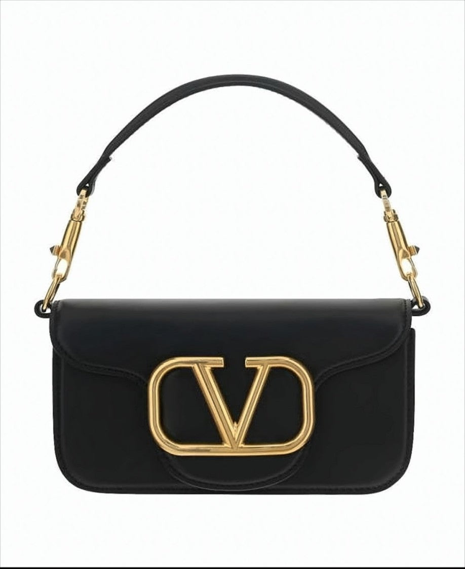 Valentino Structured Leather Shoulder Bag With Gold Emblem