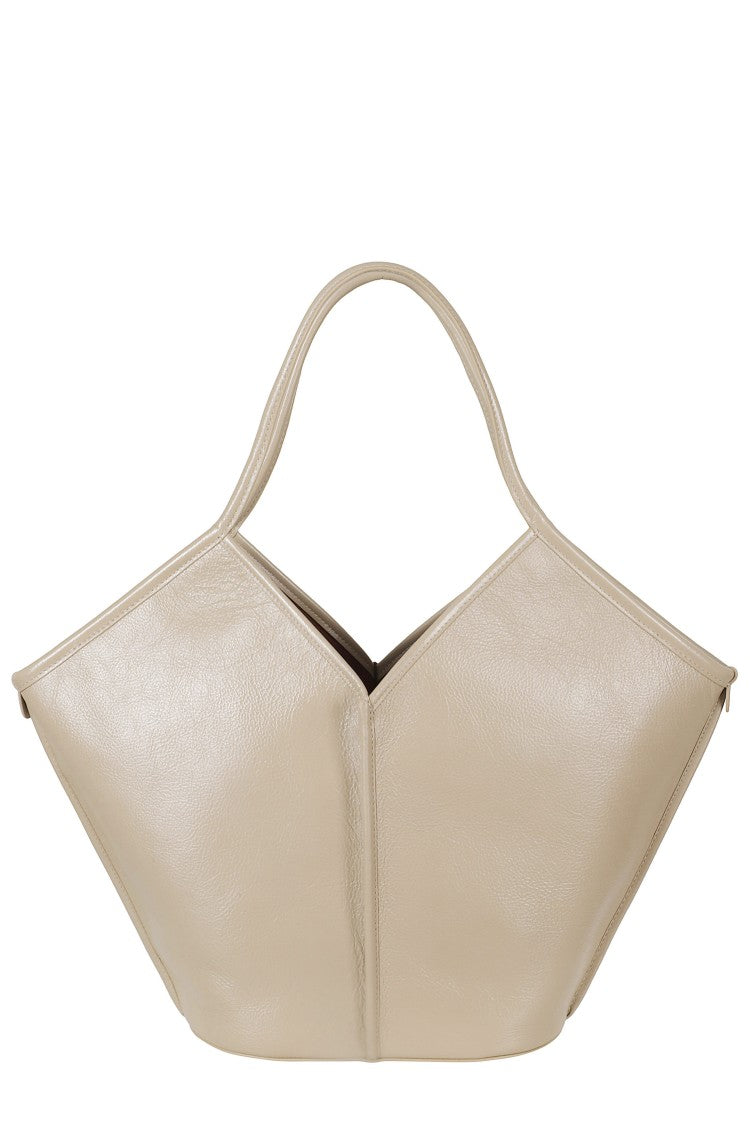 Hereu Beige Calella Distressed Drawstring Leather Tote Bag