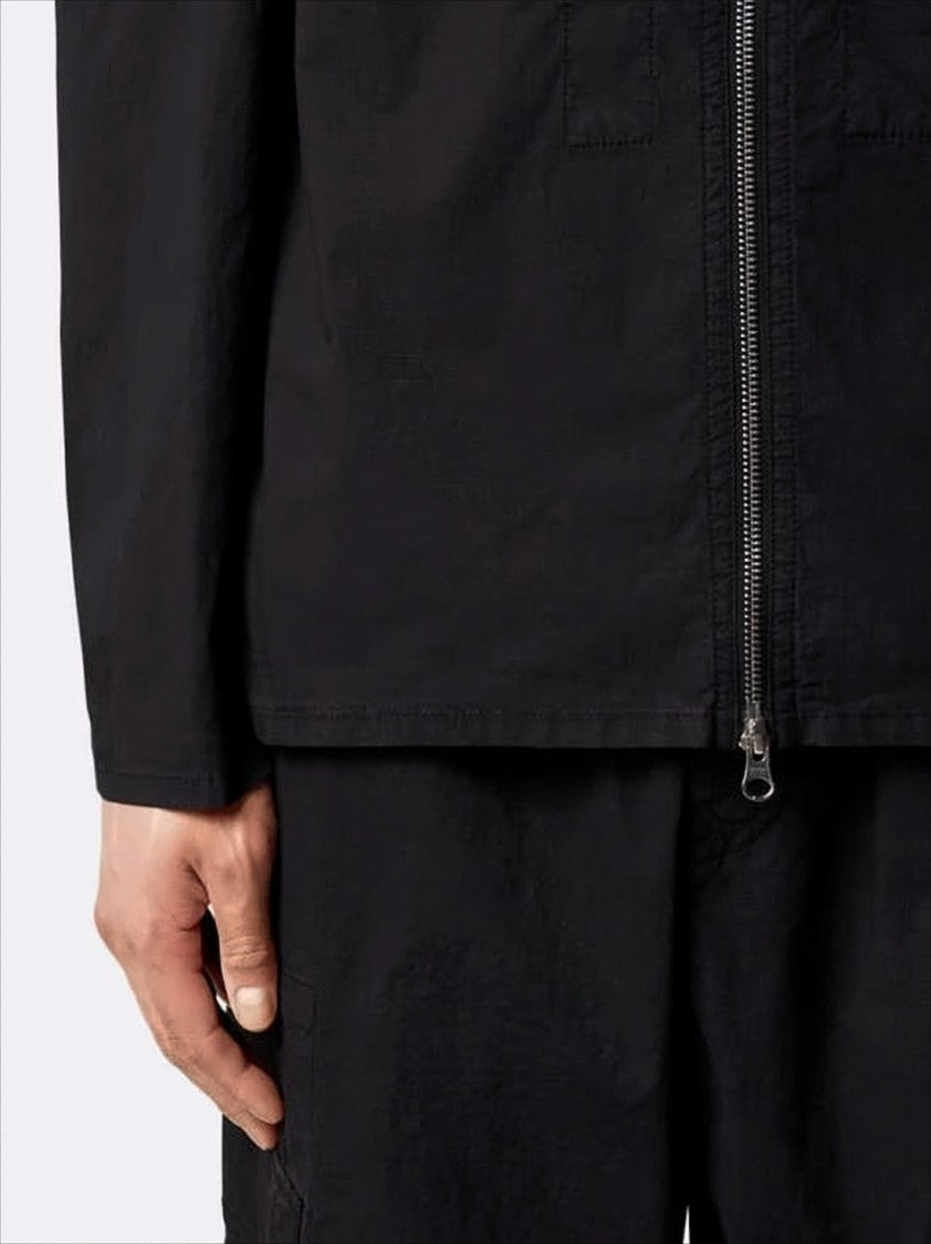 Stone Island Black Jacket With Classic Collar And Distinctive Patch