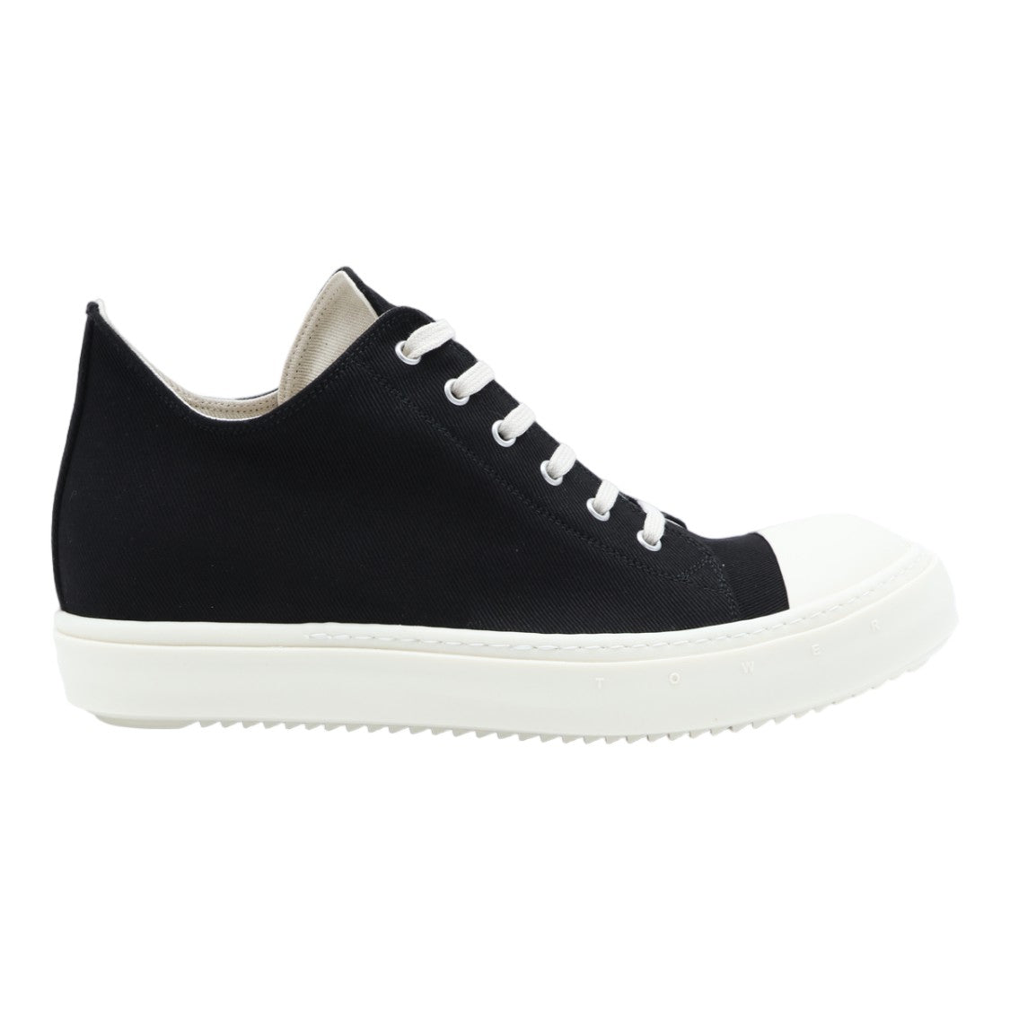 Drkshdw By Rick Owens Minimalist Black Canvas Sneakers With White Accents