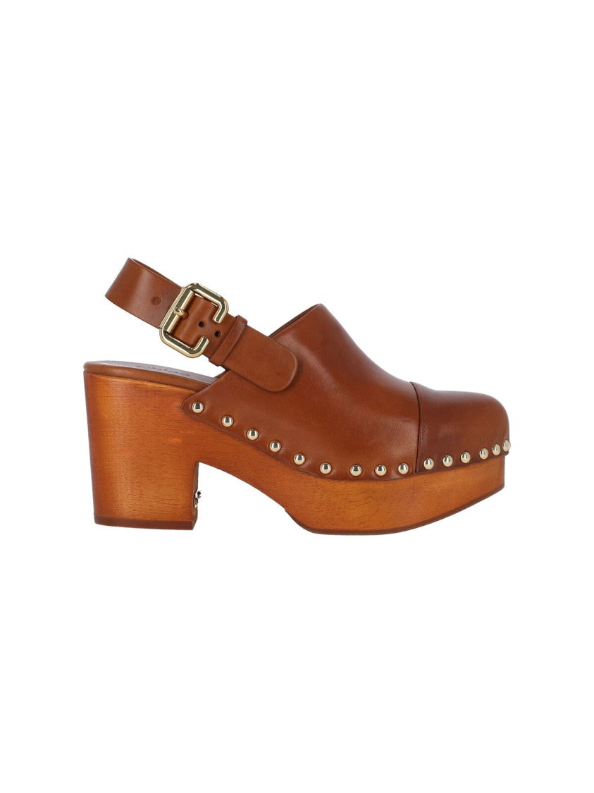 Chloé Brown Calf Leather Slip-On Mules