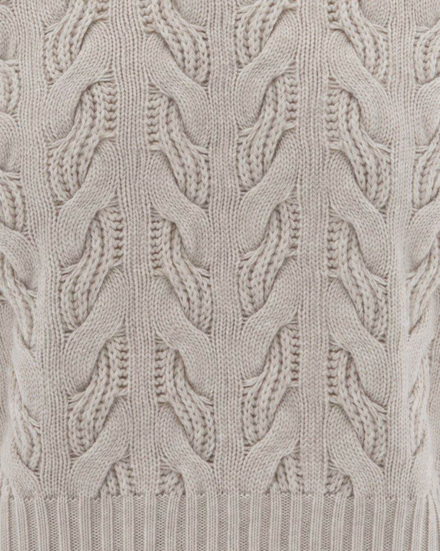 Max Mara Beige Melange Cosmo Cable Knit High-Neck Sweater