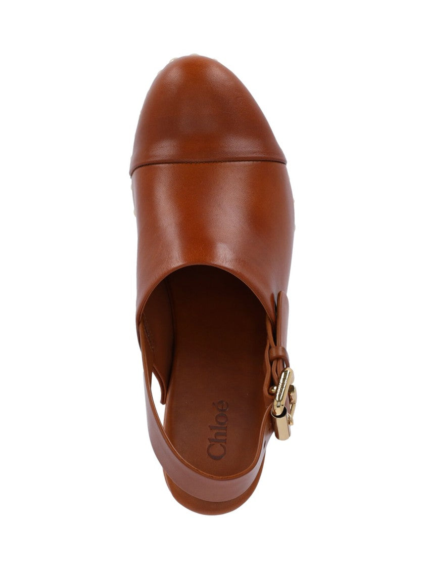 Chloé Brown Calf Leather Slip-On Mules