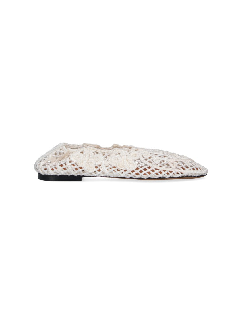 Odissi Black Pointed Toe Intricate Lace Flats