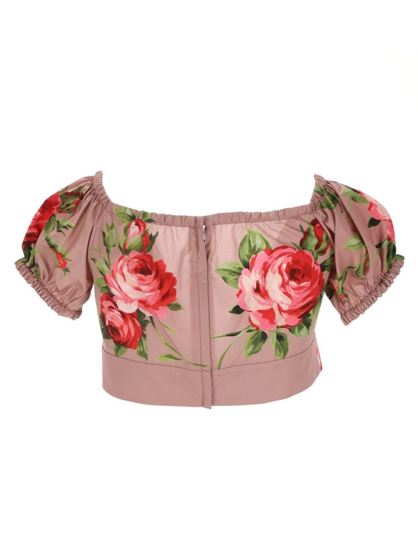 Dolce & Gabbana Muted Pink Bouquet Rose Crop Top