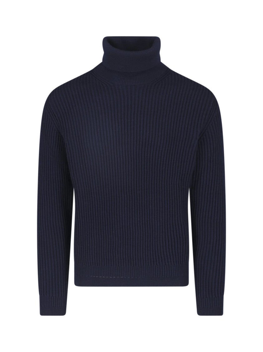 Zanone Ribbed Knit High-Turtleneck Structured-Texture Sweater