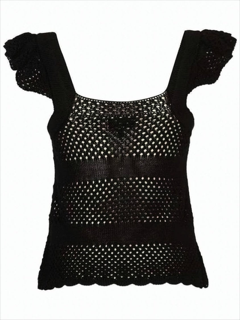 A.P.C. Delicate Open-Knit Sleeveless Top With Ruffled Detail