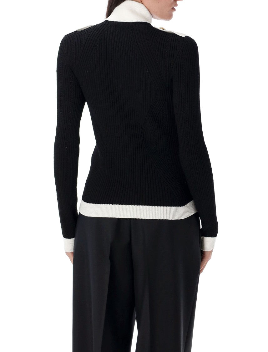 Balmain Zipped Turtleneck Torsade Knit Cardigan