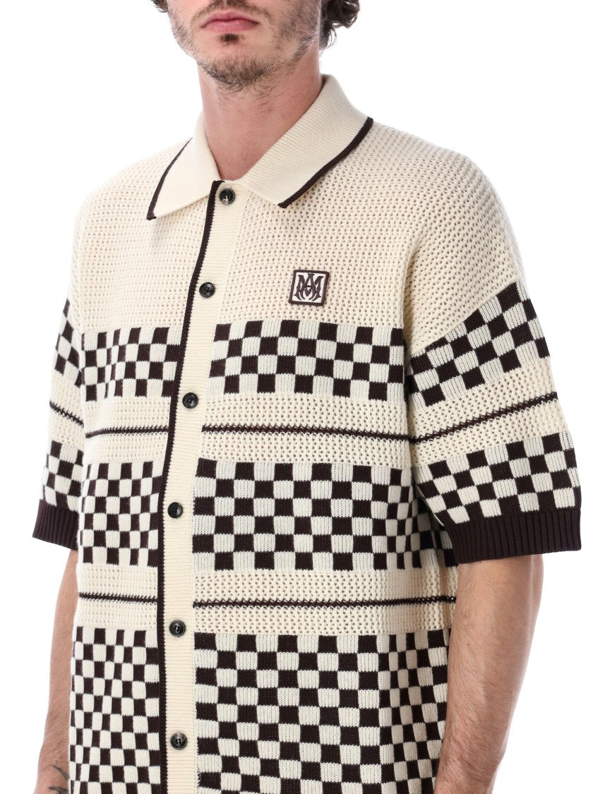 Amiri Bowling Knit Checkerboard Stripe Shirt