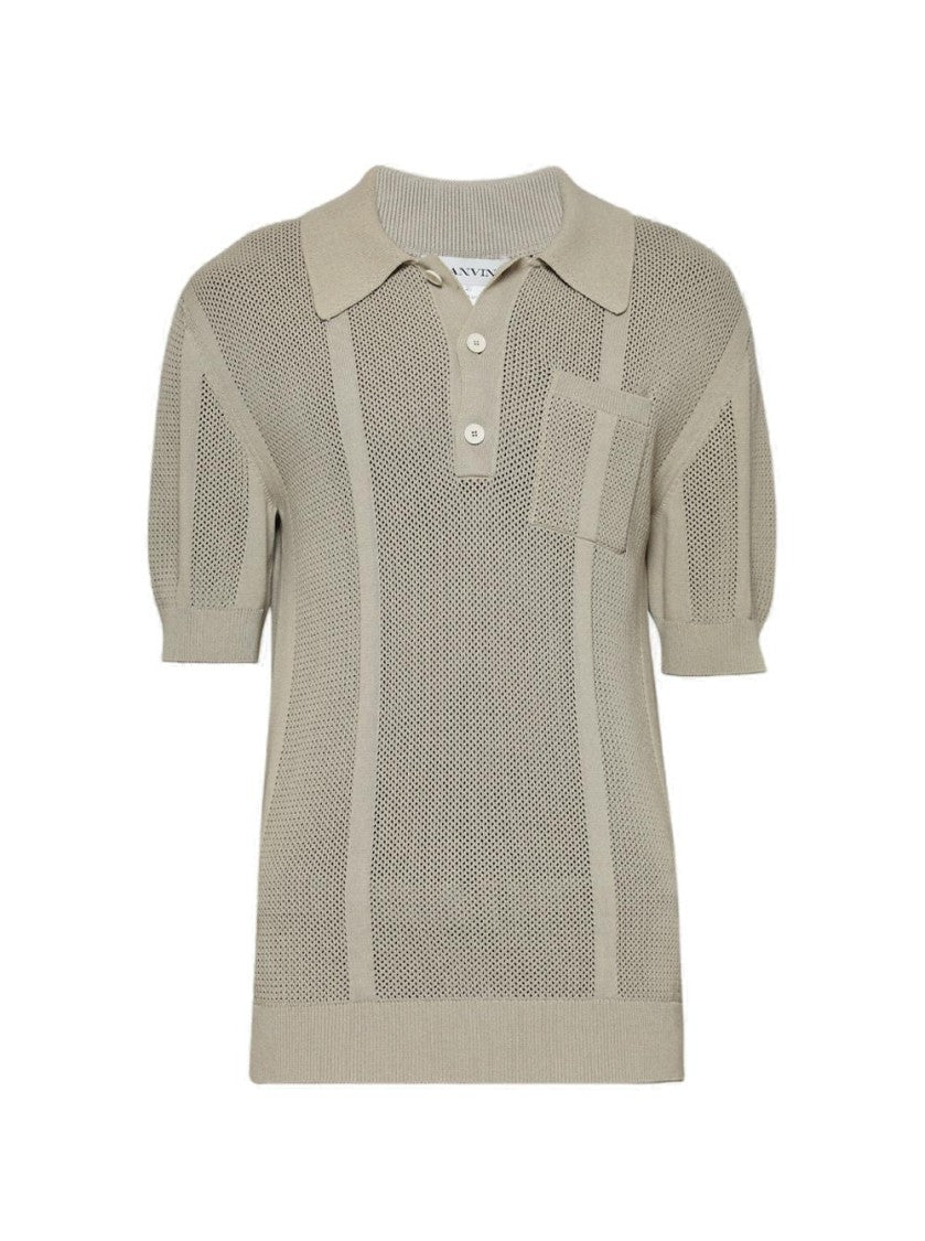 Lanvin Openwork Knit Polo Shirt Lin Beige