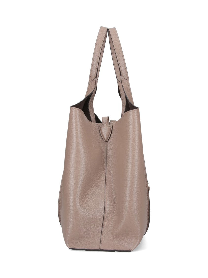 Tod's Tote Bag In Taupe Leather With Adjustable Strap