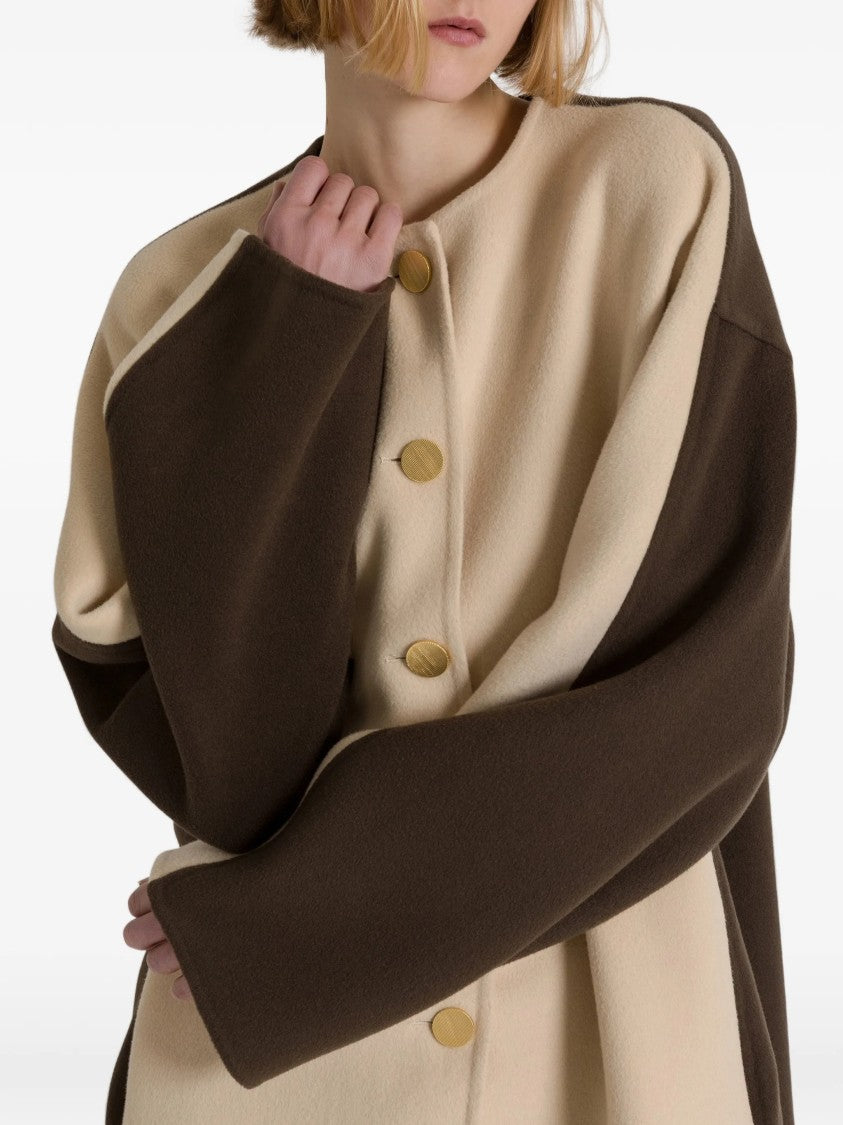 Alberta Ferretti Long Two-Tone Wool Coat With Gold-Tone Buttons