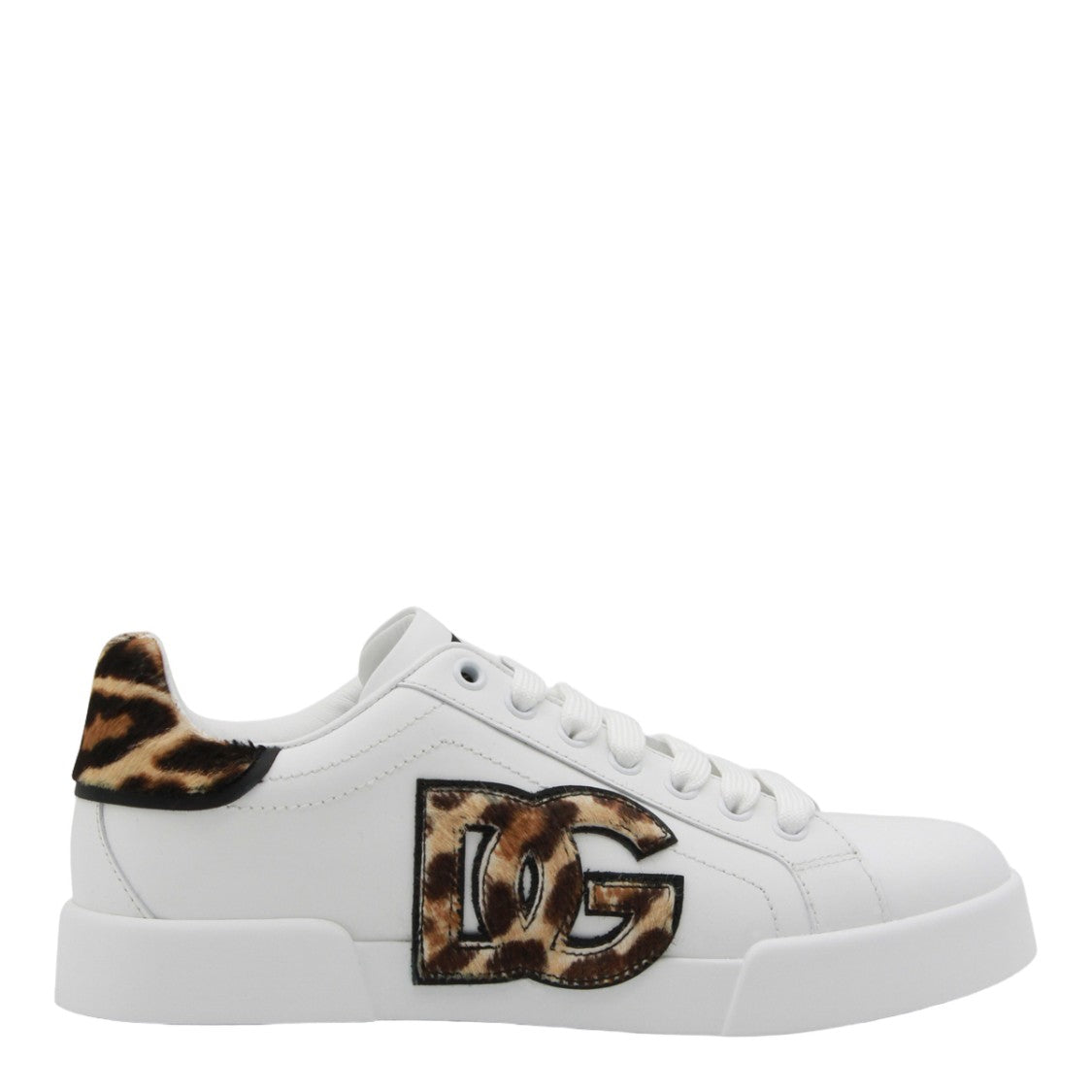 Dolce & Gabbana White Leather Sneakers With Leopard Print Accents