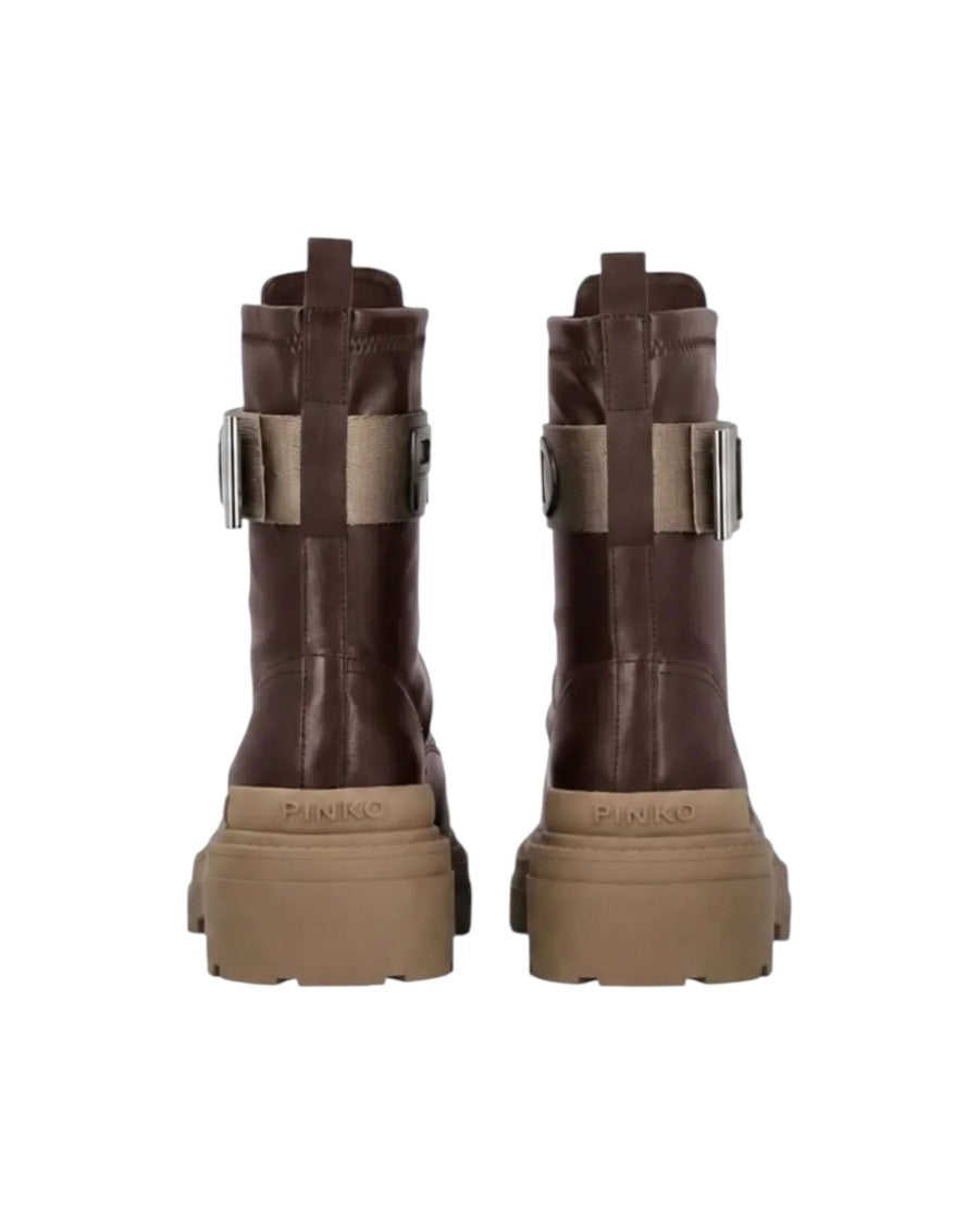 Pinko Chunky Leather Front Zip Platform Ankle Boots