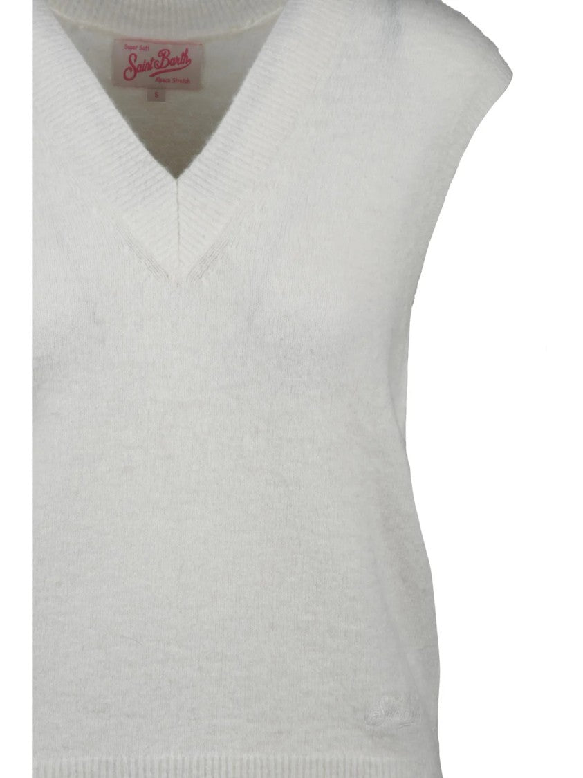 Mc2 Saint Barth White Alpaca-Blend Knit Vest