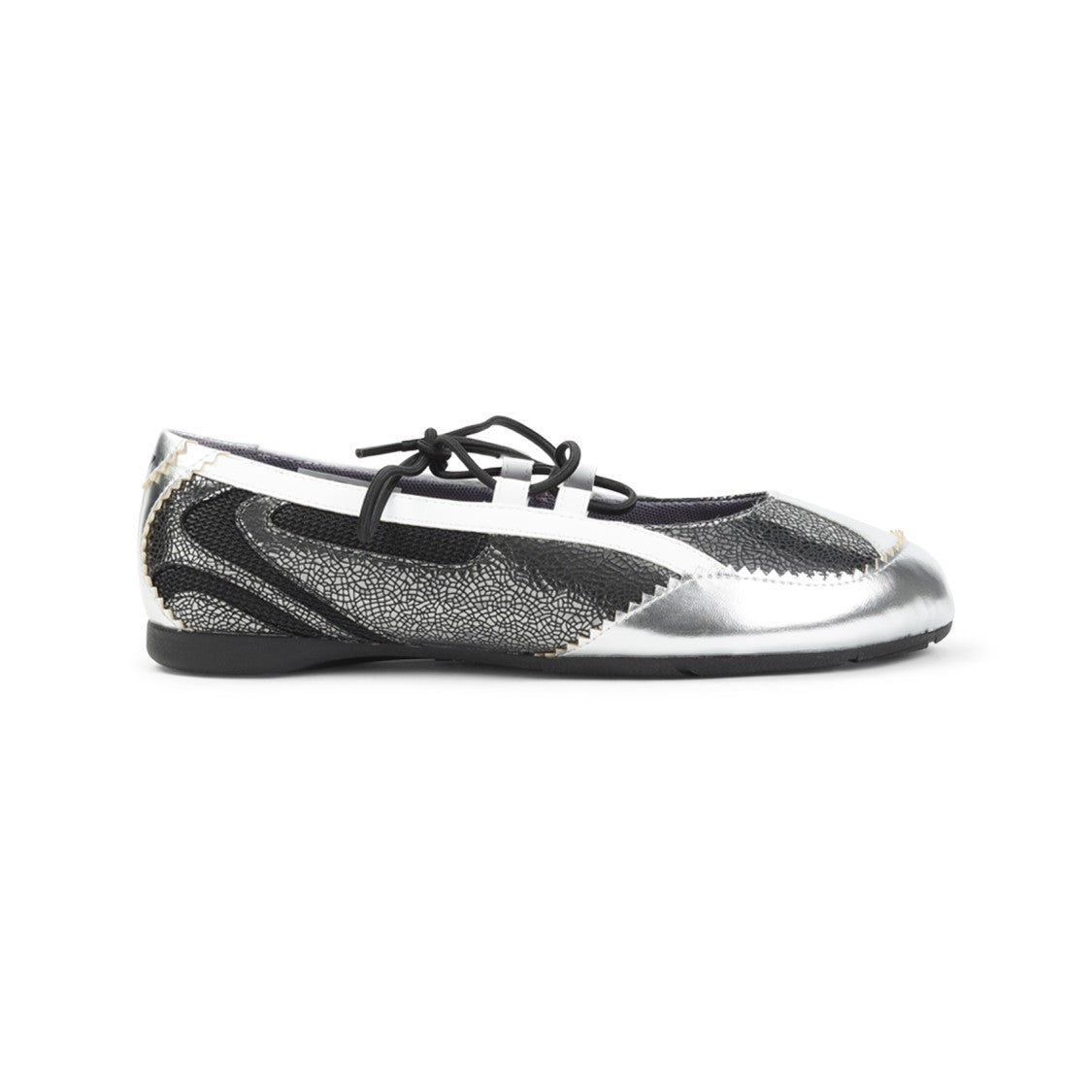 Diesel Textured Metallic Silver And Black Ballerinas