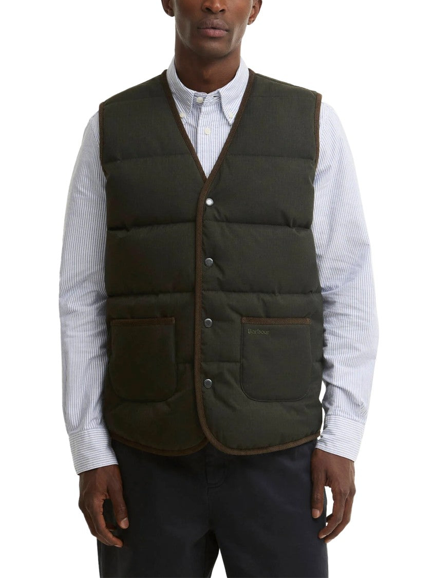 Barbour Padded Quilted V-Neck Snap Vest