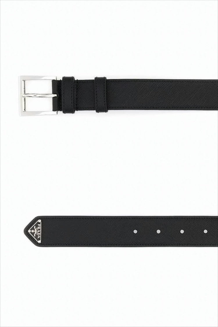 Prada Textured Black Calfskin Leather Belt With Polished Buckle