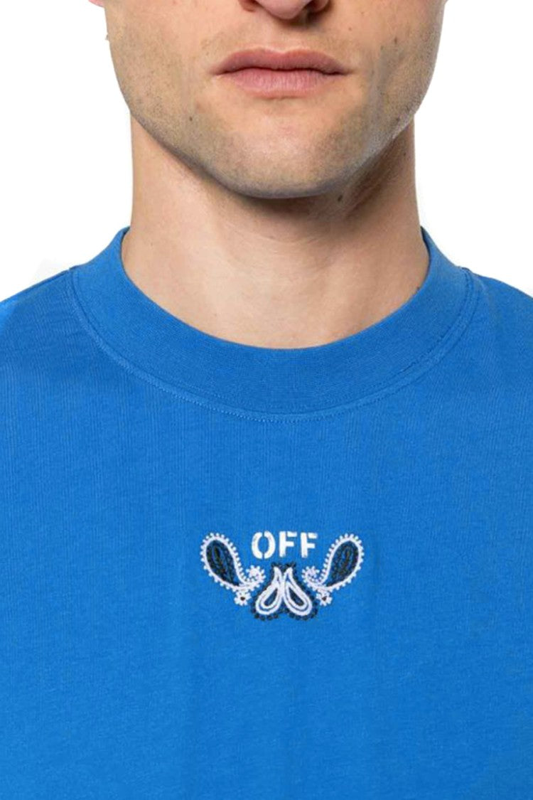 Off-White Light Blue Bandana Arrow Print Cotton T-Shirt