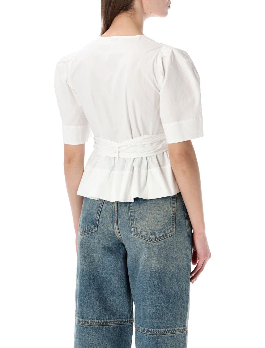 Ganni Washed Stretch Cotton Triple Bow Blouse