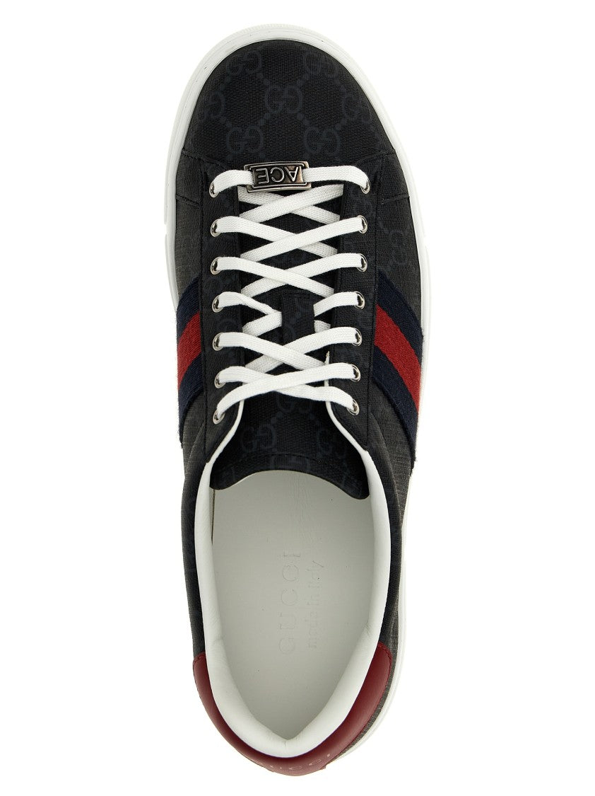 Gucci Gg Supreme Fabric Low-Top Sneakers With Web Stripes