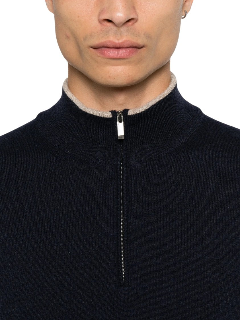 Paul & Shark Half-Zip Knit Sweater With High Collar And Ribbed Detailing