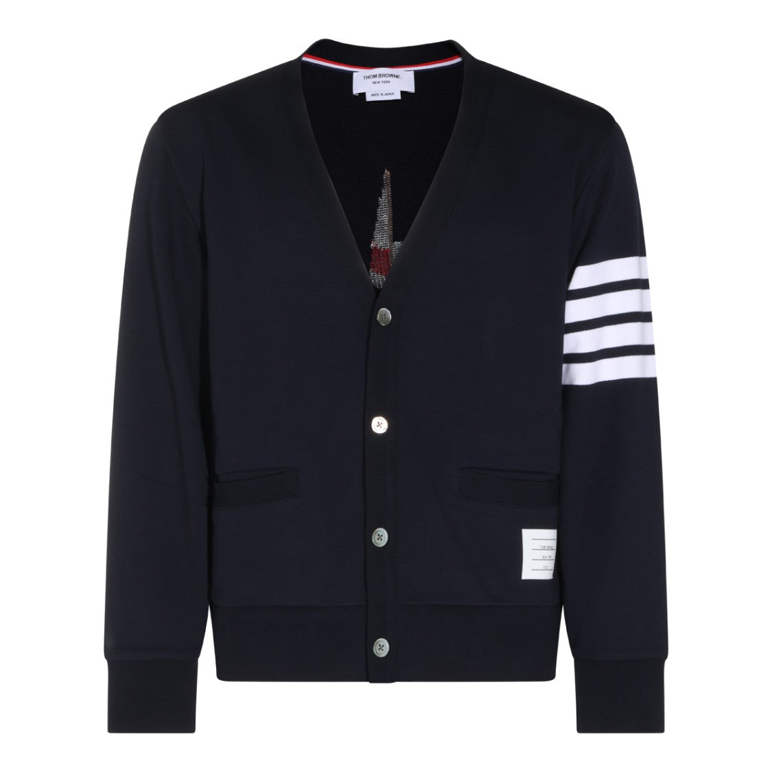 Thom Browne V-Neck Cotton Knit Sweater With Embroidered Sailboat