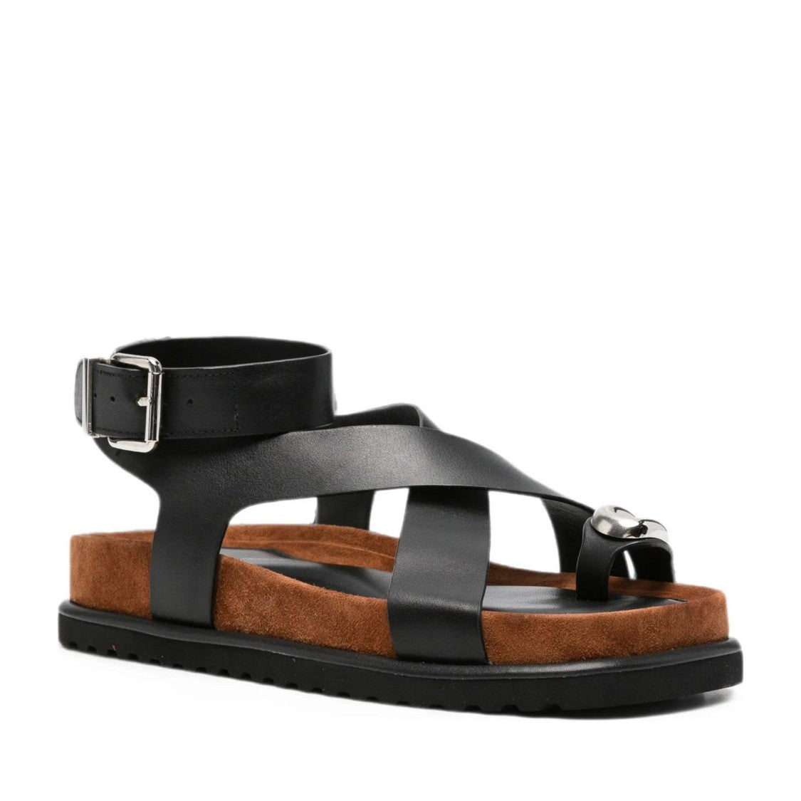 Adrianna Feretti Black Crisscross Leather Strap Wedge Sandals