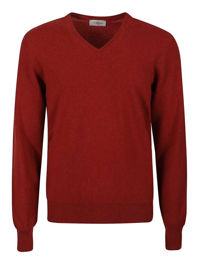 Piacenza Cashmere Pure Cashmere V-Neck Sweater With Ribbed Cuffs