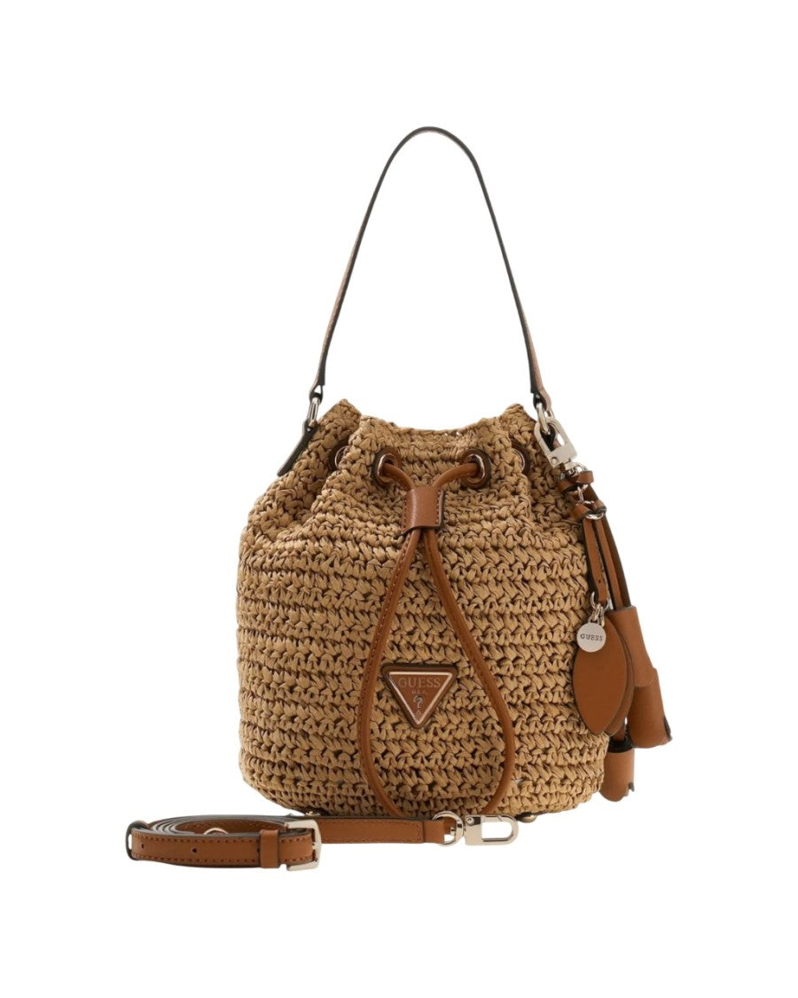 Guess Brown Woven Texture Bucket Shoulder Bag