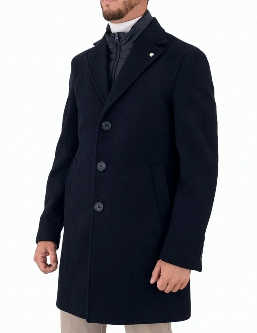 Manuel Ritz Three-Button Black Wool Blend Coat