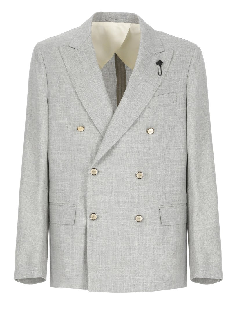 Lardini Grey Wool Silk, Linen And Wool Jacket