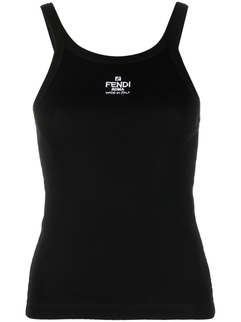 Fendi Ribbed Cotton Jersey Square Neck Tank