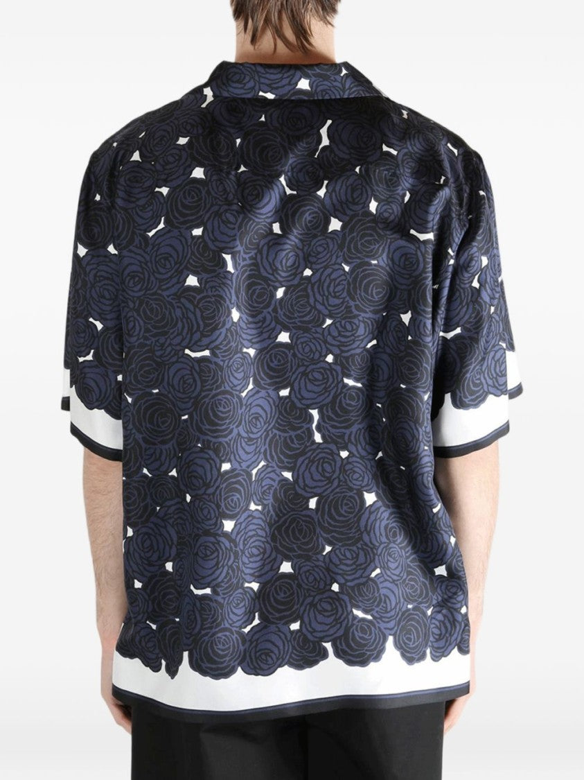Givenchy Blue Floral Print Trim Detail Shirt